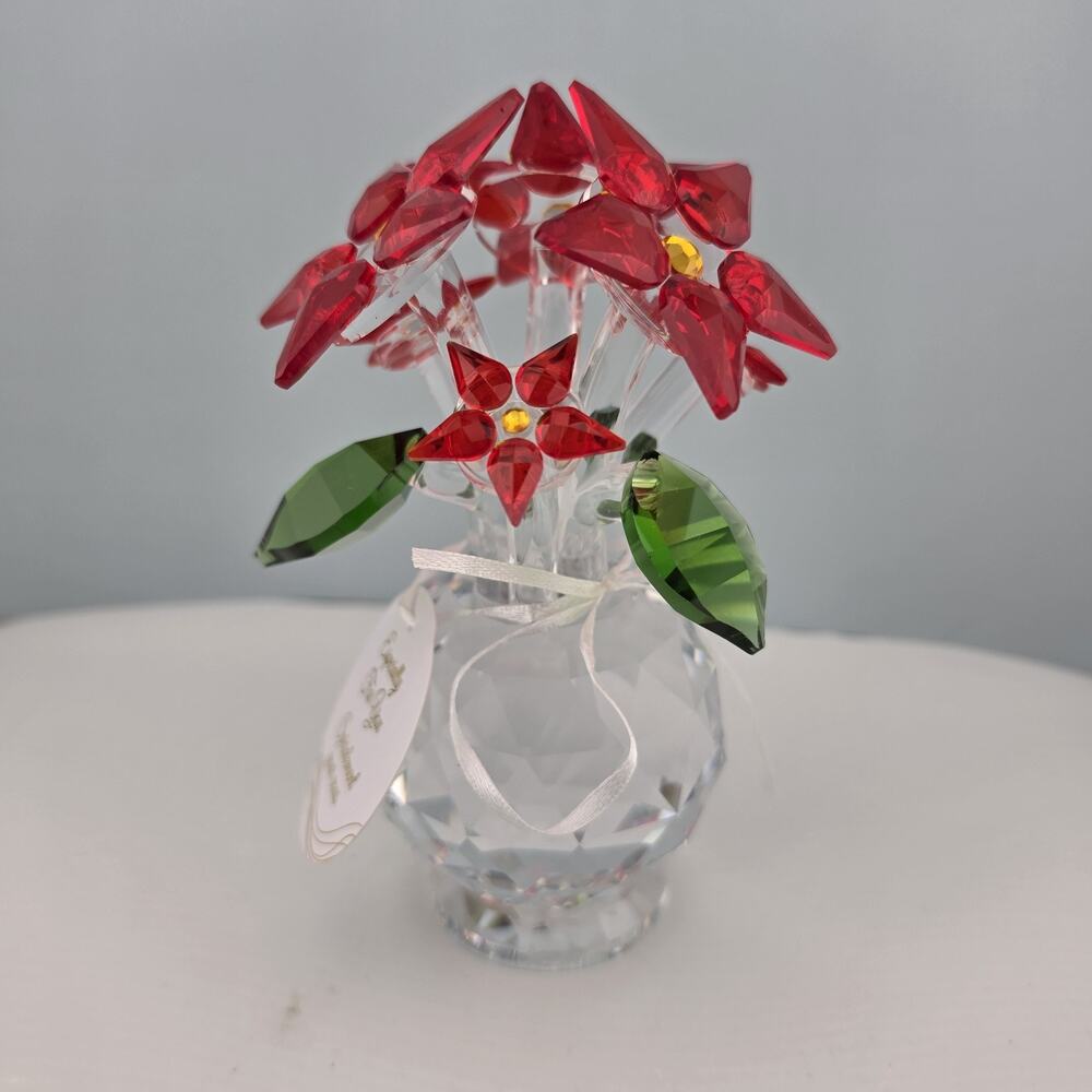 Faceted Crystal Glass Miniature Vase, Clear Floral Poinsettia Decor